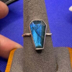 Gorgeous Blue Labradorite Coffin Ring, .925 Solid Sterling Silver, Handmade Sz 8